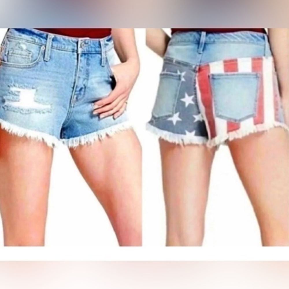 Mossimo Supply Company Distressed American Flag  faded Jean Shorts size 29